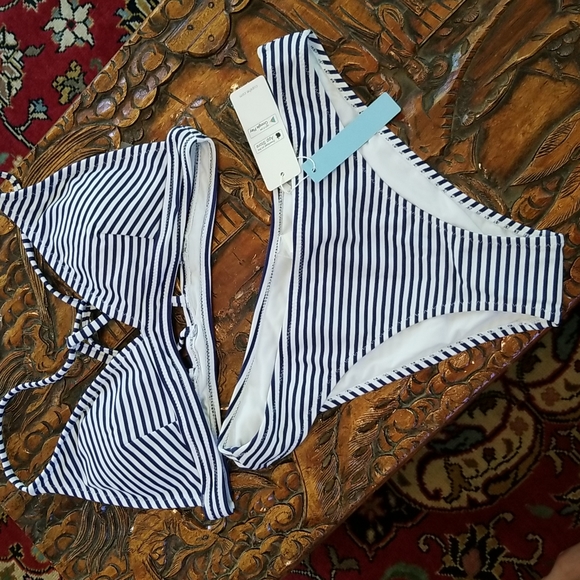Cupshe Swim Cupshe Bikini Navy White Stripe Medium Nwt Poshmark